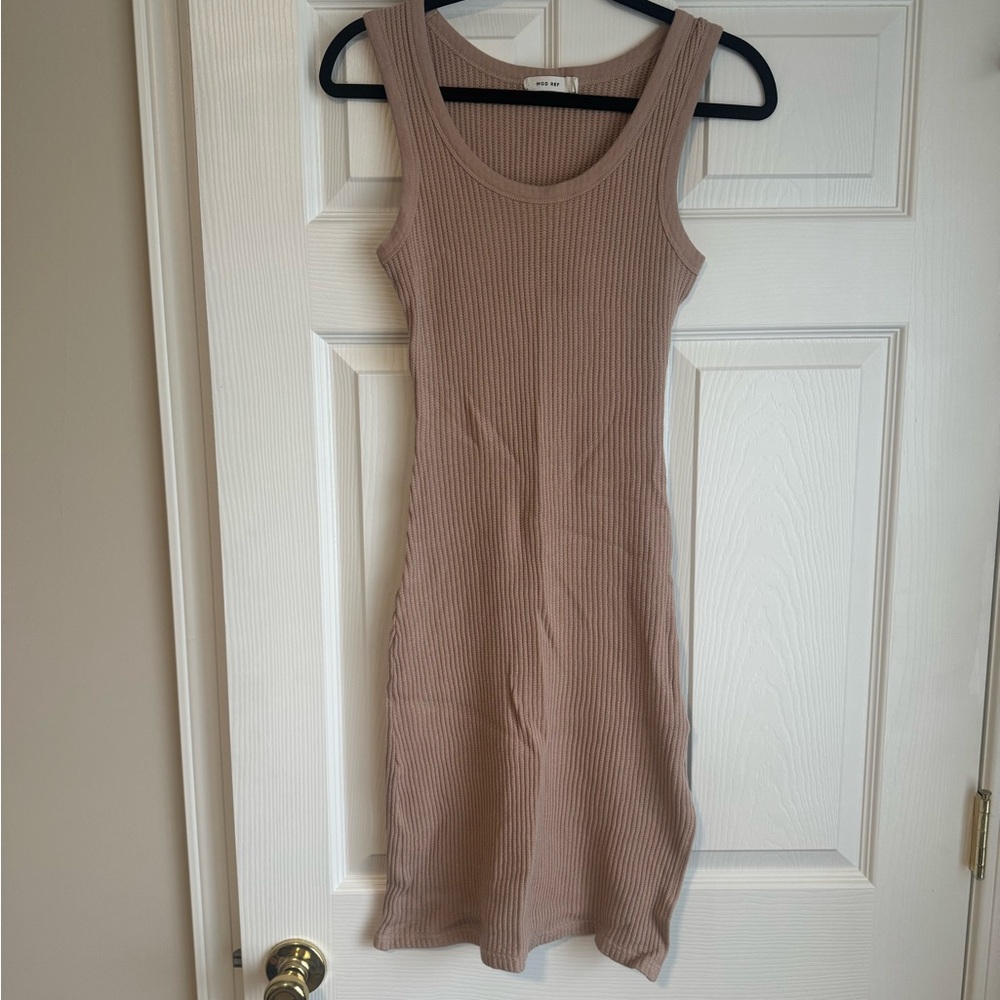 Ribbed Tan Sleeveless Dress